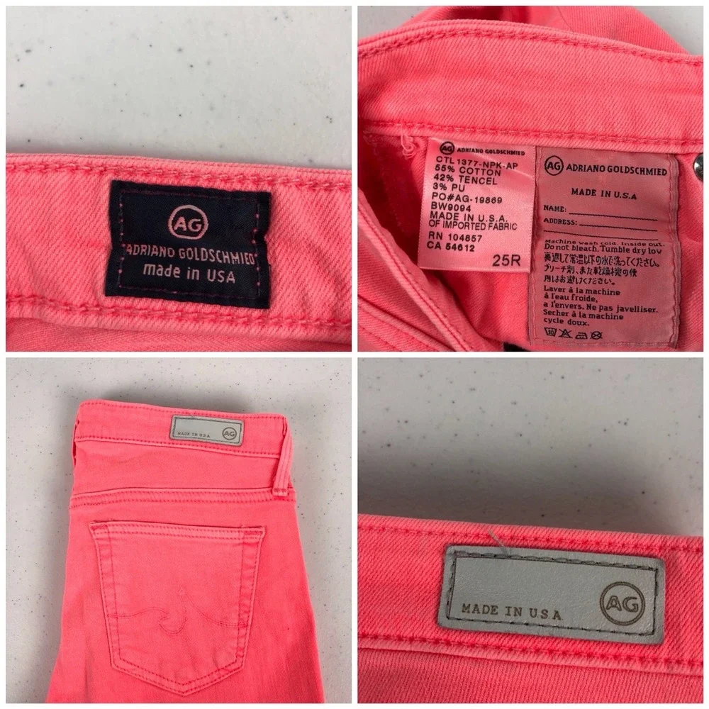 Adriano Goldschmied Womens 25 X 27 Jeans Pink The Stevie Ankle Slim Straight Leg